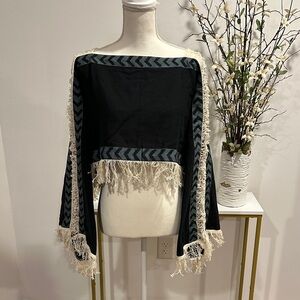 Boho Black and Cream Fringe Crop Top